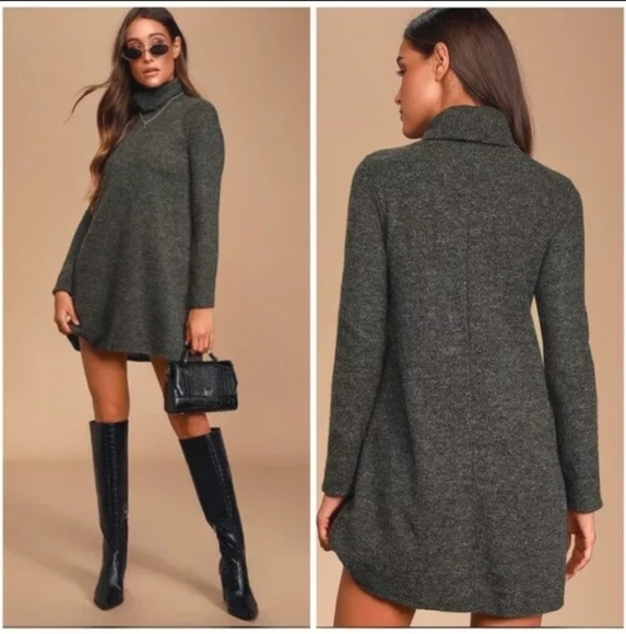 Lulus Dresses & Skirts - Lulu's Alaina Dark Olive Green Long Sleeve Turtleneck Sweater Dress Small